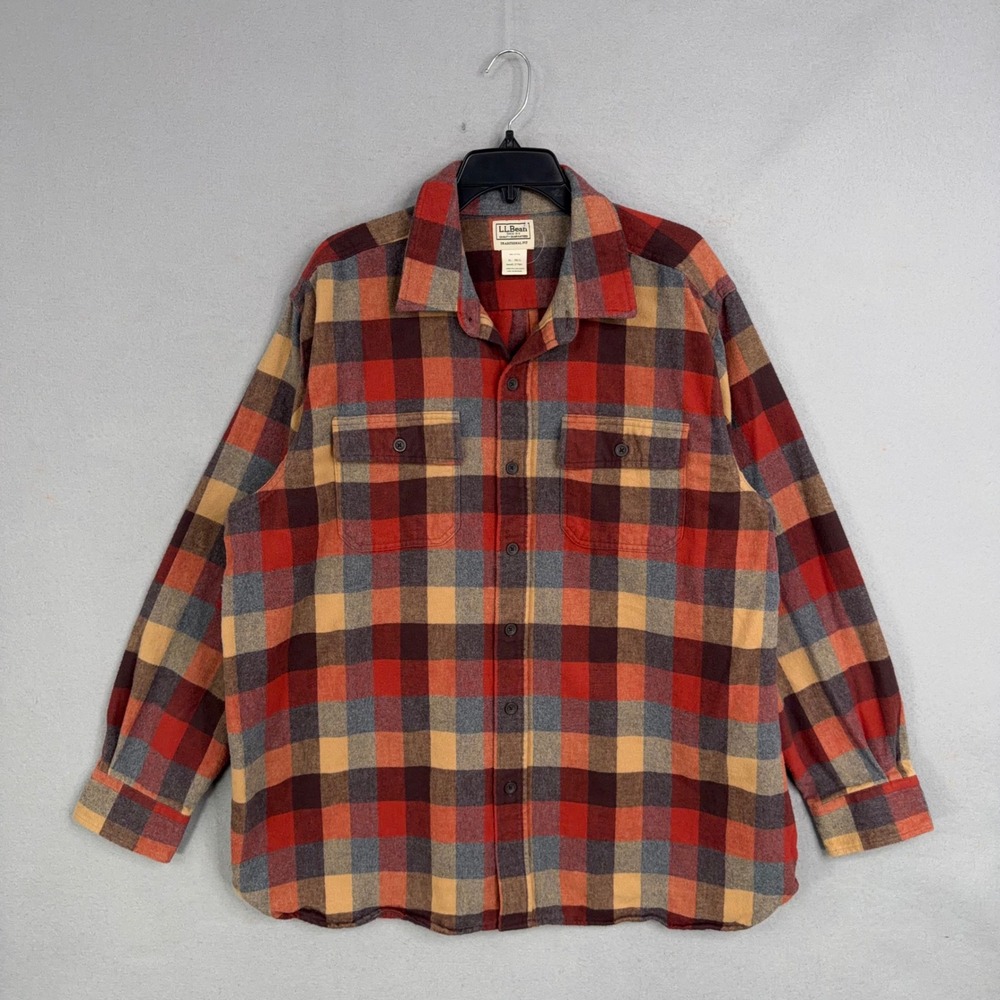 L.L. Bean Flannel Shirt Men XL Red Plaid Traditional Fit Cotton Outdoor Gorpcore